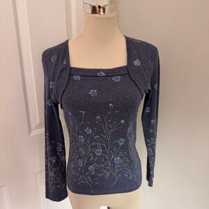 VINTAGE BLUE BONKERS CLOTHING CO. FLORAL PRINT SQUARE NECK SHRUG TOP